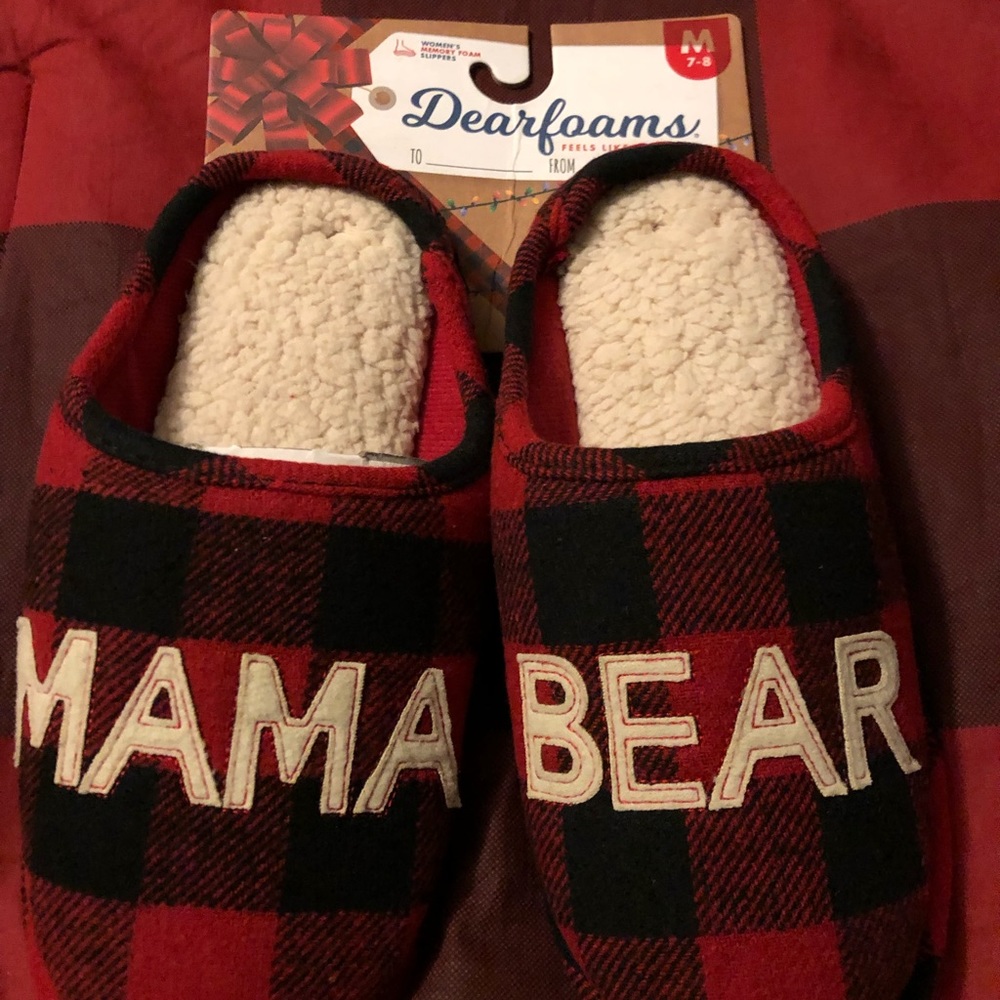 DearFoams Buffalo Plaid Mama Bear Slippers